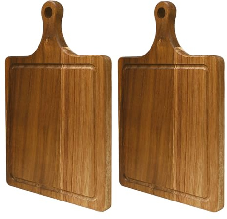 Sixfolo 2 Piezas Tabla de Cortar Madera Acacia con Mango y Ranura de Jugo