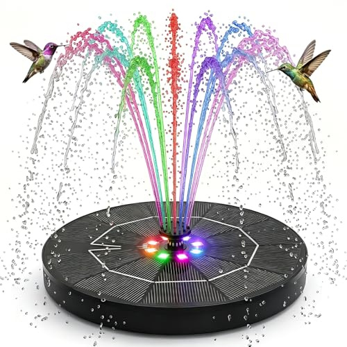 Fuente solar, bomba solar para estanque con 7 efectos, bomba de agua solar con batería de 2000 mAh, bomba de fuente flotante solar para estanque de jardín o luces coloridas, fuente de pájaros