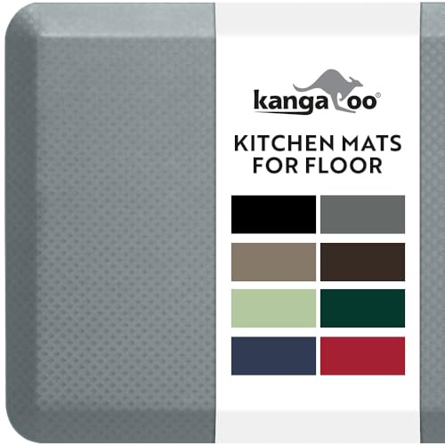 Kangaroo Original Stehmatte Küchenteppich, Anti-Ermüdung, Komfort-Bodenbelag, phthalatfrei, kommerzielle Qualität, ergonomisches Bodenpolster für Büro, Stehpult, 39 x 20, grau