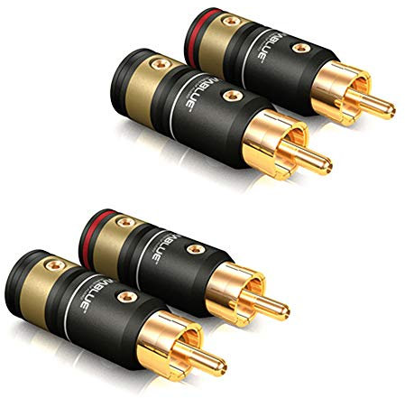 VIABLUE T6S Cinchstecker/RCA * Schraubversion * 24 Karat echtvergoldet * Vollmetallgehäuse * high-end Steckverbindungen * 2 Paar (4 Stück)
