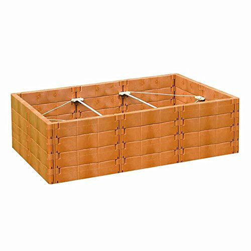 JUWEL Hochbeet Profiline Größe 2 (40 Bausteine in Terracotta, Gemüsebeet Füllinhalt 1000 l, Größe 190x121 cm, Höhe 52 cm, Pflanzenbeet mit Stabilisierungs-Set) 20290, 93 x 70 x 26 cm