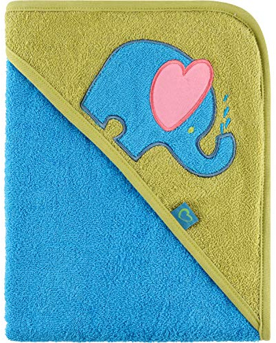 Be Mammy Babyhandduk Med Huva Tillverkad av Oeko-Tex Standard Bomull (Blå - Elefant)