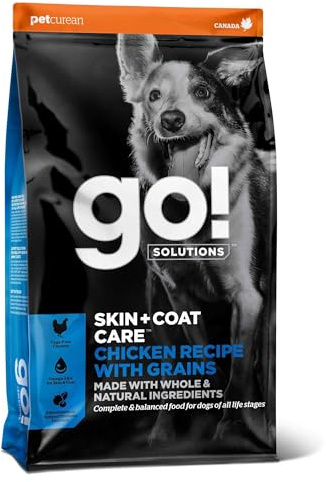 Go! Solutions Skin + Coat Care Chicken Dry Dog Food with Grains, Healthy Kibble with Omega-3s & 6s for Soft, Shiny Fur, for Puppies, Adults, & Seniors, 3.5 lb Bag