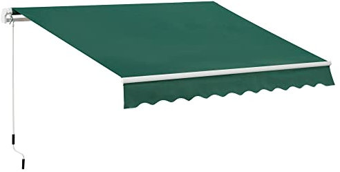 Outsunny 3 x 2m Manual Window Awning Canopy Garden Outdoor Shelter Patio Sun Shade UV Blocker Light Weight Aluminium Frame w/Hand Crank Green
