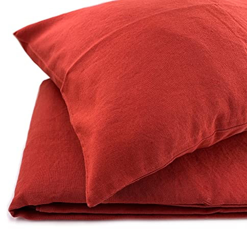 JOWOLLINA - Set di biancheria da letto in stile rustico, finitura in lino (lava, 155 x 220 cm, 40 x 80 cm)