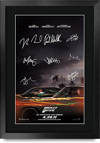 HWC Trading FR A3 Fast Five Vin Diesel, Paul Walker Geschenke, gedrucktes Poster, signiertes Autogramm, Bild für Film-Fans, A3, gerahmt