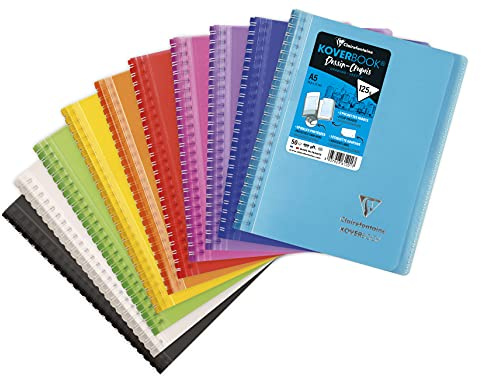 Clairefontaine 361201C Un Carnet à Spirale Koverbook Dessin/Croquis - A5 14,8x21 cm - 100 Pages - Papier Dessin Extra Blanc 125 g - Couverture Polypro Couleur Aléatoire