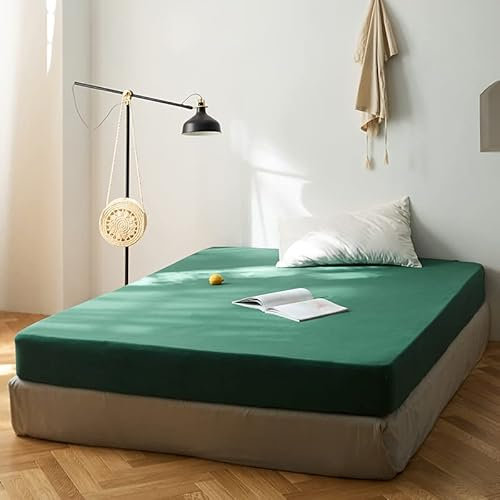 Lanqinglv Spannbettlaken Bettlaken 90x200 cm bis 25-30 cm Steghöhe Boxspringbett Topper 110g/m² Mikrofaser Weiche Jersey Boxspringbett Spannbetttuch Leintuch,Dunkelgrün Grün
