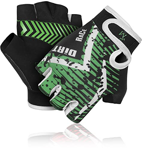 MARIB Cycling Gloves for Kids Half Finger Children Bicycle Outdoor & Gym Glove for Junior Toddler Boys Girls for Riding Biking Sports are Non-Slip, Youth Age 2-10 (Green, Year 9-10)