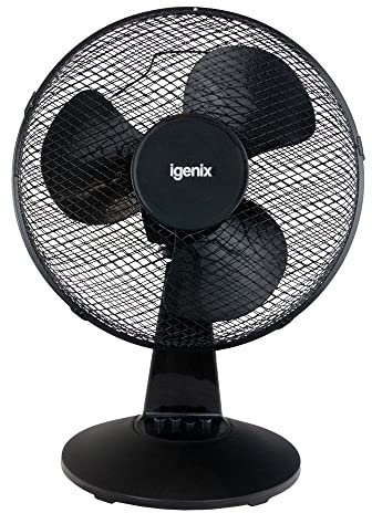 Igenix DF1210 12” Portable Desk Fan – 3 Speed Settings, Quiet Oscillating Airflow, Compact Desktop or Bedside Cooling – Ideal for Home & Office – Black