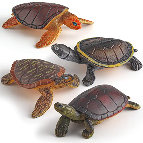 BRETOYIN Sea Turtles Figurine 4PCS Small Turtle Figure Soft-shelled Plastic Tortoises Toys for Kids for Party Favor Decoration