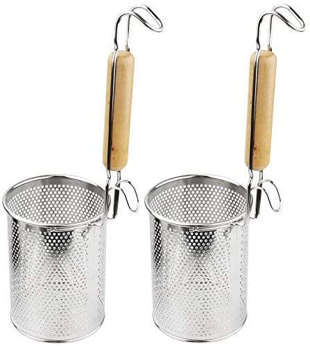 MyLifeUNIT Pasta Strainer, 2 Pack Stainless Steel Mesh Spider Strainer for Pasta, Noodle, Dumpling (4.54D x 6.1H)