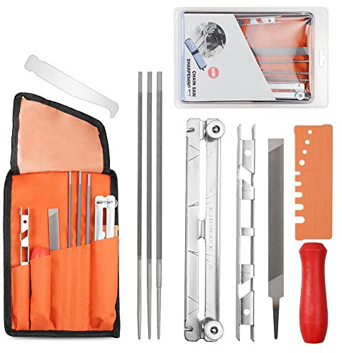 OFFCUP Affila Catena Motosega Kit, 10Pcs Affilatore per Motosega, Affilatura Universale Per Motosega com Lime Tonde, Set di affilatura per Motosega per Affilatura Lama Motosega
