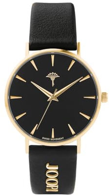 Joop! Armbanduhr Damen Quarzuhr analog, mit Leder Armband, Schwarz, 5 bar wasserfest, Kommt in Uhren Geschenk Box, 2028263
