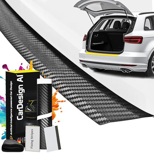 CarDesign AI Ladekantenschutz passend für VW up! AA 2011-2023 (5-/3-Türer Kompakt): Komplettset mit passgenauer Lackschutzfolie, Kratzschutz für Kofferraum/Stoßstange Auto (Carbon-Schwarz)