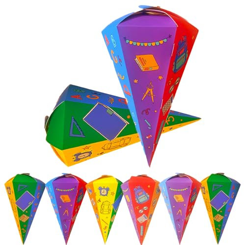 8Stk Geschwister Schultüte 25cm,Schultüte zur Einschulung,Geschwisterschultüten aus Pappe,Faltbare Zuckertüte für Einschulung zum Schulanfang,Kleine Zuckertüte für Schwester Bruder, Geschenkverpack