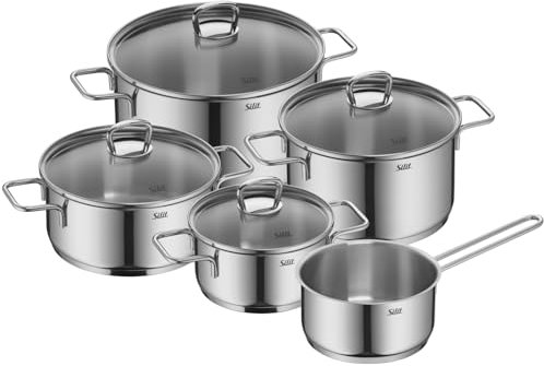Silit Alicante Topfset Induktion 5-teilig, Kochtopf Set mit Glasdeckel, Edelstahl poliert, Induktions Töpfe Set unbeschichtet