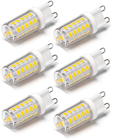 NQWKMZMDJ 6 Pack G9 LED Bulb Dimmable 4W, 30W 40W Halogen Equivalent, 120V No Flicker 360° Beam Angle 400LM G9 LED Light Bulb (Daylight White)
