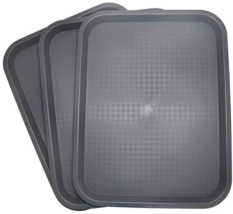 Juego de 3 bandejas de Servicio rectangulares de plástico – Bandejas de Comida rápida y Cantina Bandeja de Desayuno (Gris)