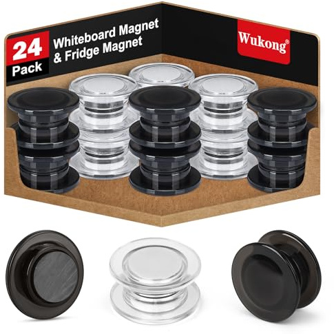 Wukong Magnets for Magnetic Board - 24 Pack | White + Black Fridge Magnets Strong for Magnetic Board, School, Seminars, Fridge Magnets Lockers and Photo Ø 30 mm