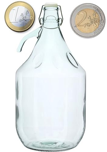 lilawelt24 Sparflasche Flasche für 1- und 2-Euro-Münzen Sparbüchse Spardose 5L Flasche mit BÜGELVERSCHLUSS Glasballon Weinballon Bügelflasche Glasflasche Bügelverschlussflasche
