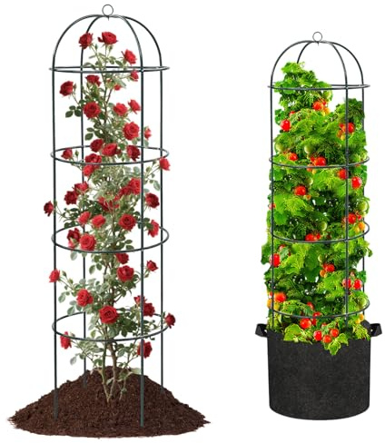 Large Trellis, Garden Obelisk Trellis for Climbing Plants Outdoor, 55” Metal Trellises for Tomato Cucumber Clematis Rose Vine Support, Heavy Duty Cage Stand for Grow Bag Raised Bed Yard, 2 Pack