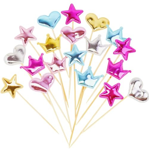 60 Muffin Decorativi, Decorazioni per Muffin a Forma di Stella, Cuore e Corona, Topper Colorati in PU Glitter per Compleanni, Matrimonio e Feste, Perfetti per Torte, Cupcake e Dessert