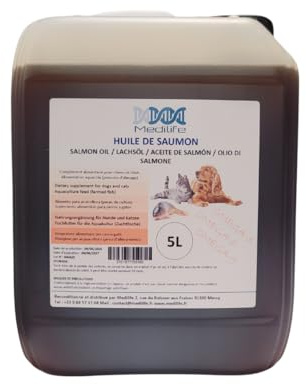5L Aceite de salmón 100% natural para perros, gatos y caballos, rico en omega 3-6-9 y vitaminas
