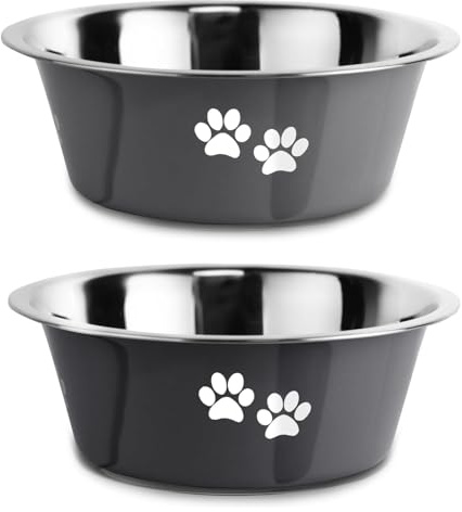 SUOXU rostfritt stål hundskålar, halkfritt gummigolv, halkfri metall, isolerade hundskålar för stora, medelstora och små raser (grå, M-1560 ml)