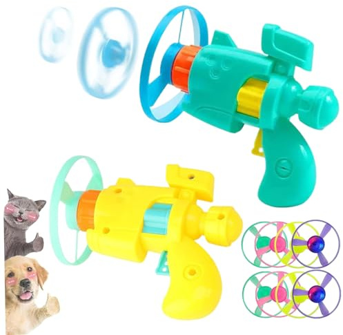 Giocattoli per lancia dischi volanti Giocattolo per gatti volante illuminato portatile con eliche colorate per gattini Giocattolo per lancia dischi per interni ed esterni 2 set Giocattoli per gatti