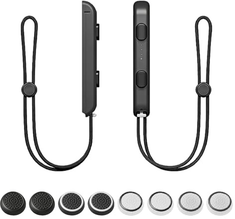 10 pezzi kit cinghia per switch JoyCon, 2 Wrist Strap regolabili + 8 cappucci joystick antiscivolo, cinturino di sicurezza elastico, controller di protezione, migliore presa, gioco sport fitness