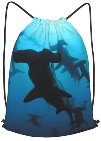 HEBSDFG Sac à dos avec cordon de serrage pour homme et femme - Motif requins marteaux - Pour le sport, la gym, le shopping, la plage, Noir , M, Sac à dos daypack
