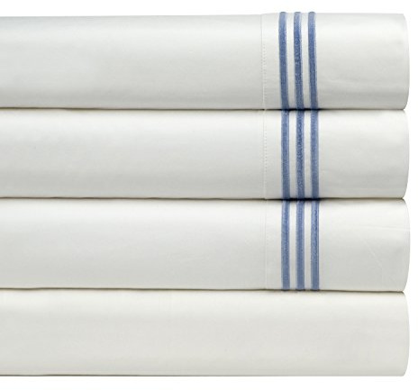 Celeste Home 300 Thread Count 100-Percent Egyptian Cotton 3 Lines Embroidery Sheet Set, King, Blue