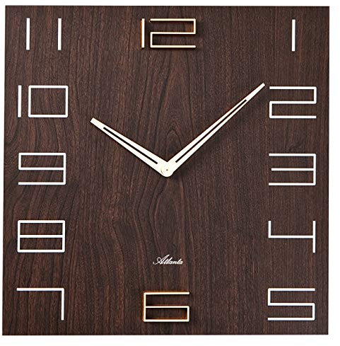 Atlanta Moderne Wanduhr Quarz, 35x35 cm MDF-Gehäuse, erhabene Ziffern, Braun - 4472-20