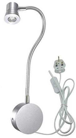 WeFoonLo 3W Wall Mounted Flexible Gooseneck LED Reading Light with Plug & Switch for Bedroom, Office, Workbench, Studio (02 Silver Cool White)