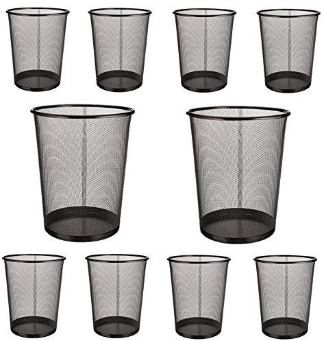 EUROXANTY Papierkorb | Mülleimer büro | Muelleimer rund | Abfalleimer | Schwarz | Metallgitter | 10 Stück (27 x 24 cm | 10 L)