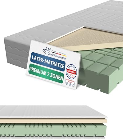 AM Qualitätsmatratzen Colchón Latex 90x200 cm de 7 Zonas firmeza Blanda - Made in Germany - Colchon Latex Natural con certificación Oeko Tex - 23 cm de Altura con Capa de látex de 4 cm
