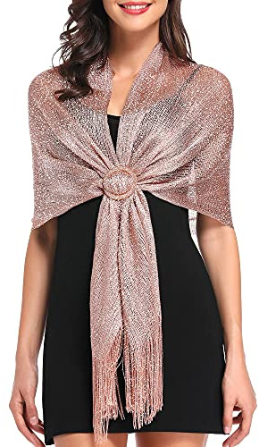 vimate Womens Shawls and Wraps, Rose Gold Shimmering Evening Shawls and Wraps for Party Dresses （UK-Rose Gold）
