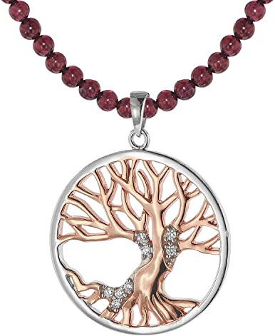trendor Anhänger Lebensbaum Silber 925 + Granatkette modischer Silberschmuck für Damen, dieser Halsschmuck aus Sterlingsilber ist eine tolle Geschenkidee 75516