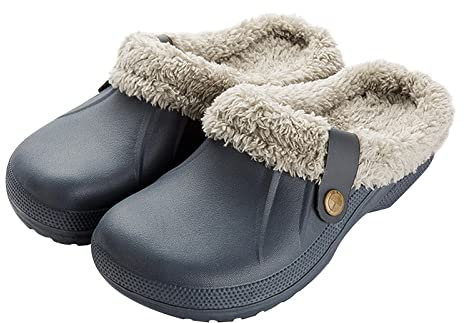 RXLLDOLY Winter Clogs Gefüttert Damen Herren, Warme Hausschuhe Wasserdicht Pantoffeln Plüsch Slider, Unisex Paare Weiche Bequeme rutschfeste Outdoor Winterschuhe Gartenschuhe