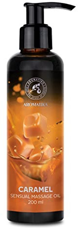 Sinnliches Massageöl Karamell - 200 ml - Körperöl mit Mandelöl Traubenkernöl - Essbar - Verzehrbar - Natürlich - Kissable Massage Öl - Massageöl für Paare - Liebesöl - Karamellgeschmack