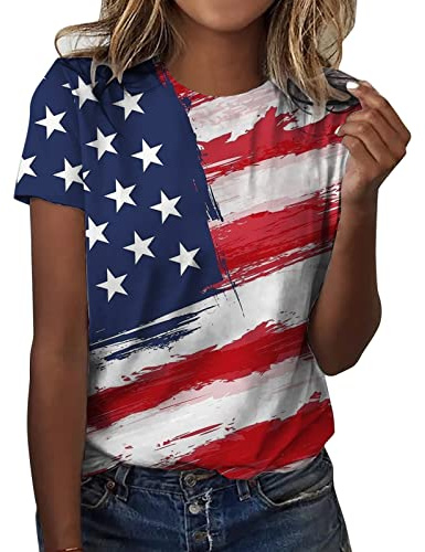 CGGMVCG Cute Tops for Women Womens Casual America Flag Print O Neck Short Sleeve Blouse Tops Tees T Shirt T Shirt for Women
