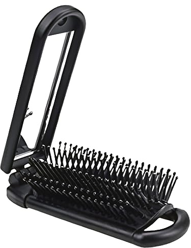 Cube Folding Detangle Hair Beard Brush Black Handy Pocket Mirror Travel Size