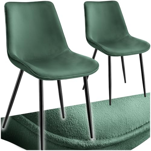 tectake® Set 2 Sedie Sala da Pranzo Effetto Velluto, Sedie Soggiorno con Morbida Imbottitura, Seduta Ergonomica, Poltrone Velluto Versatili, Sedie Design Moderno - Verde Scuro