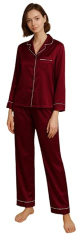 Ginell Ensemble de Pyjama en Soie pour Femme Tranquility Series, 100% Soie de mûrier, Couleurs Unies, boutonné sur Le Devant, 2 pièces