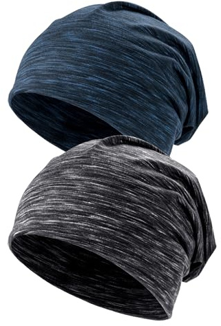 Kiiwah 2 Pezzi Berretto Uomo Donna Invernale, Unisex Beanie Berretto per Sci Running Sonno (Nero, Blu)