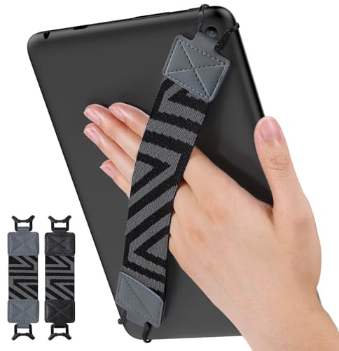 MoKo Handschlaufe für 9 - 11 iPad/iPad Pro/iPad Air/Kindle Fire HD/Samsung/Lenovo Tablet, Elastisches Halteband Leicht und Tragbar Tablet Fingerhalterung Griff Halter, 2 Stück, Schwarz & Space Grau