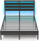 Rolanstar Bettgestell mit LED, Metallbett mit USB-Ladestation & Holzkopfteil mit Stauraum, Doppelbett mit Stauraum unter dem Bett, perfekt für Schlafzimmer, 140 x 200 cm