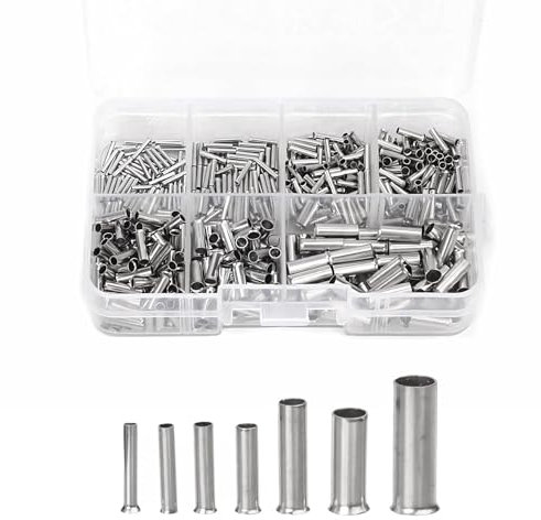 1 Box 600 Stück Aderendhülsen,Silber Aderendhülsen Unisoliert Set,Aderendhülsen Sortiment,7 Größen Endhülsen,für DIY Elektrische Projekt,Drahtverbindung(0,5/0,75/1/1,5/2,5/4,0/6,0mm²)