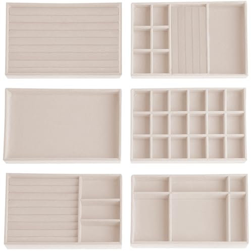 Lighterday Schmuckaufbewahrung Schublade,6 Stuck Schmucktablett,SchmuckkäStchen Schmuck Organizers Samt Stapelbar,Jewelry Organizer für Schmuck,Ohrringe,Armband,Ringe Aufbewahrung (Beige)